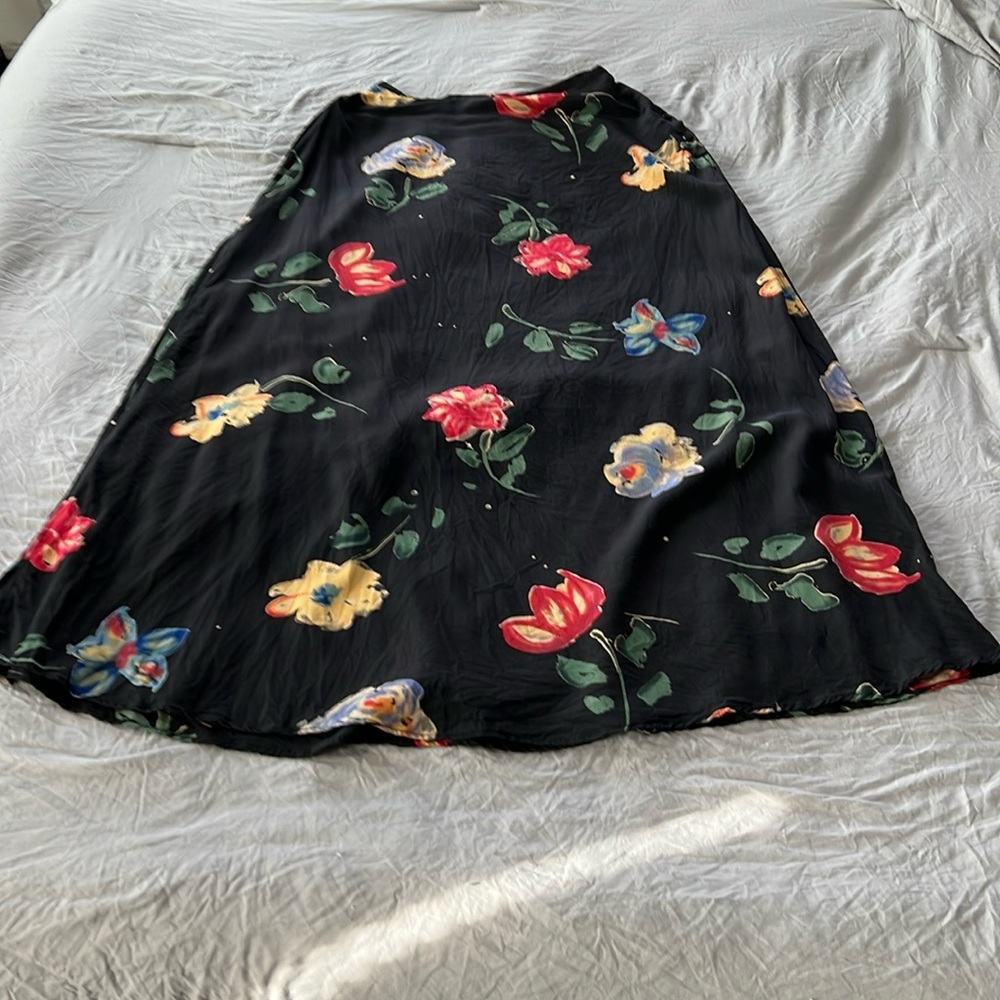 Vintage Limited 100% Silk Floral Print/Black Skirt